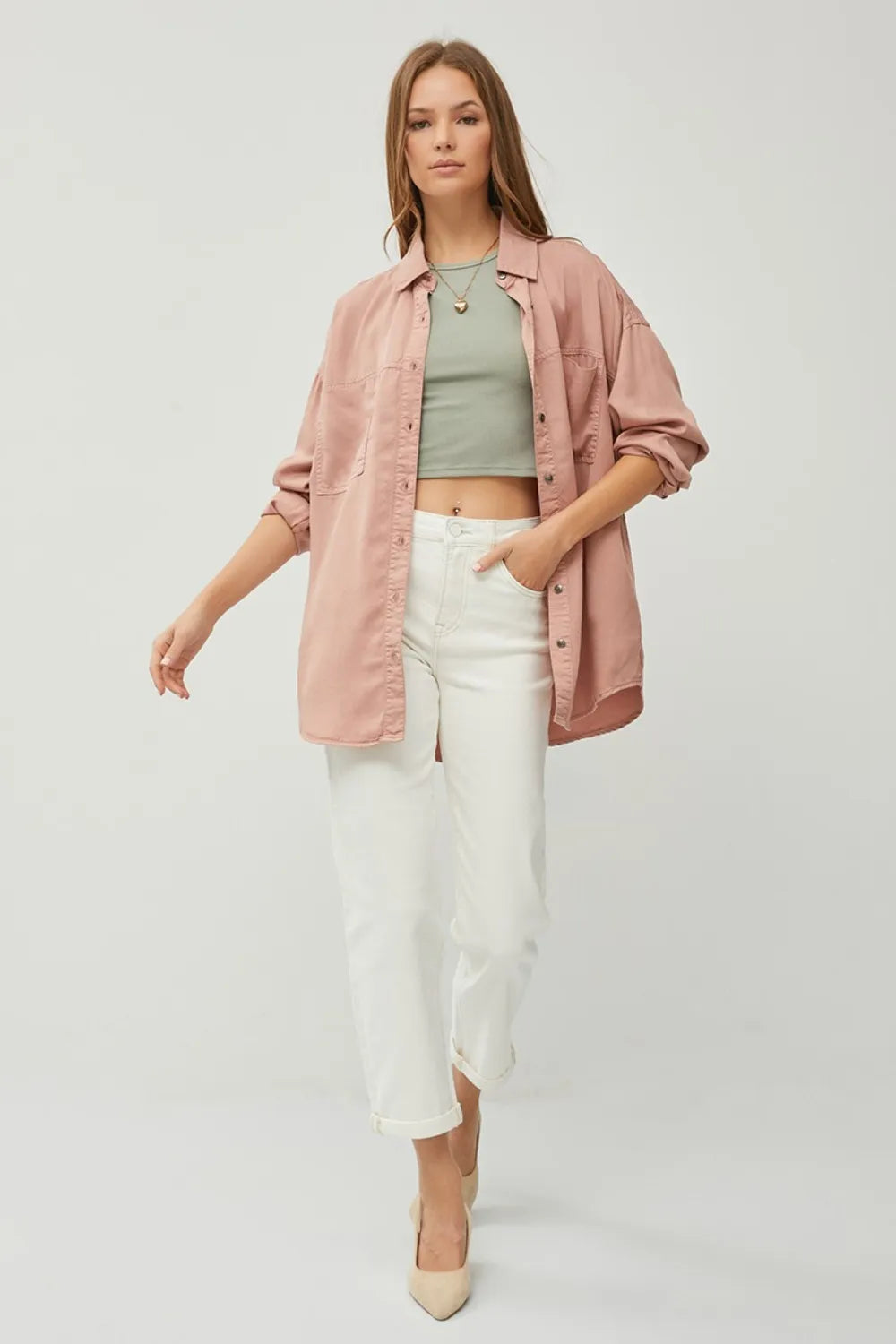 RISEN Full Size Button Up Long Sleeve Denim Shirt - LOLA MARIEE | Lola Mariee