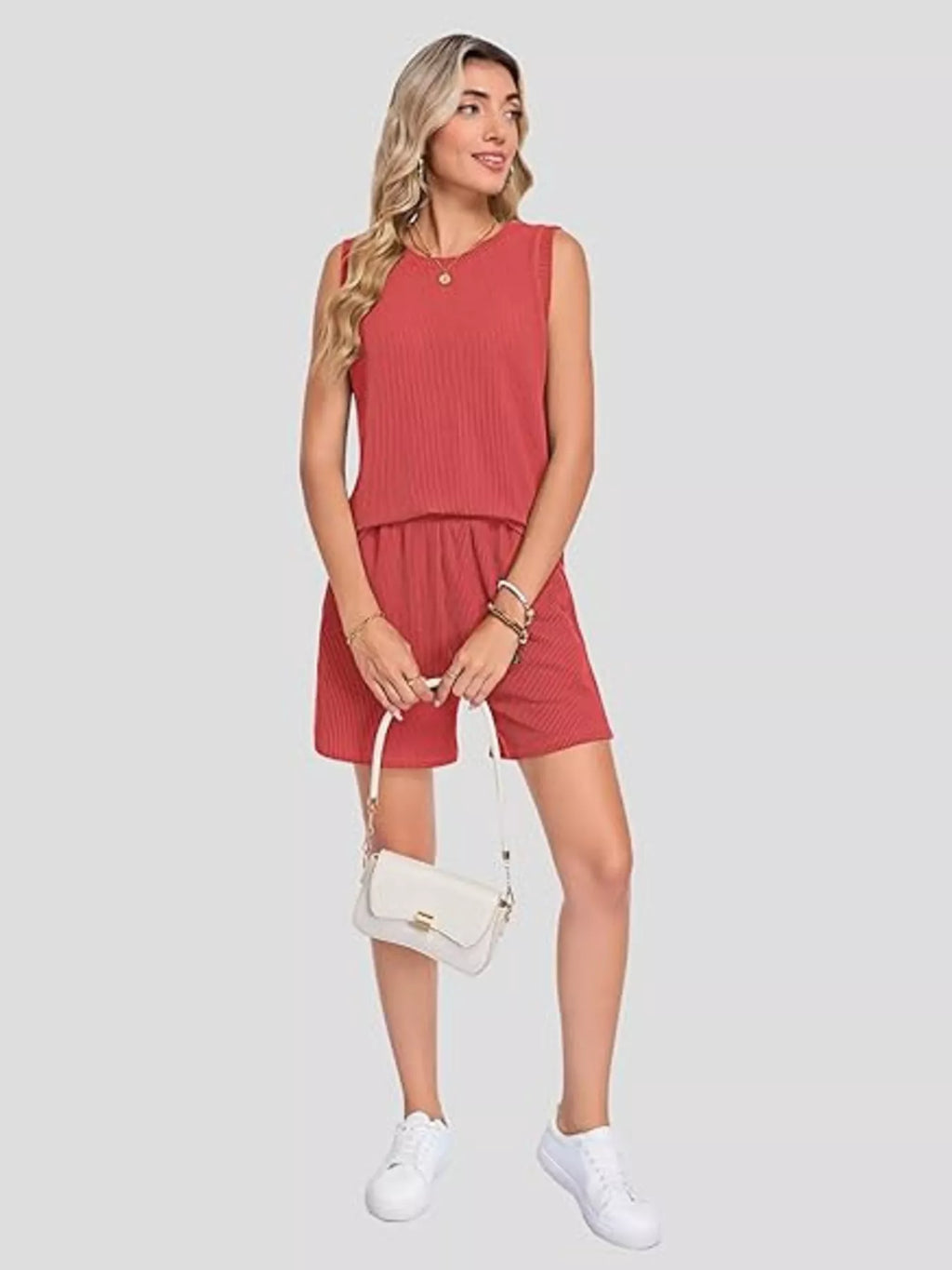 Casual Ribbed Knit Sleeveless Top and Shorts Set - Trendsi | Lola Mariee