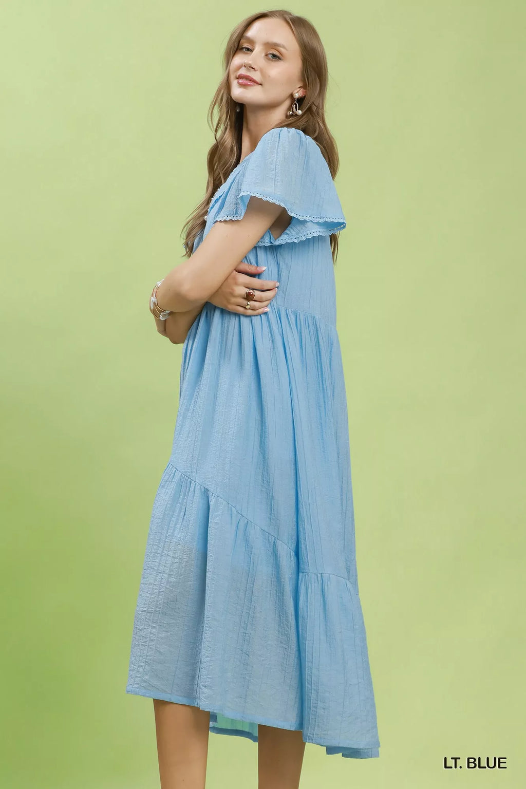 Umgee Textured Tiered Midi Dress with Side Pockets - Trendsi | Lola Mariee
