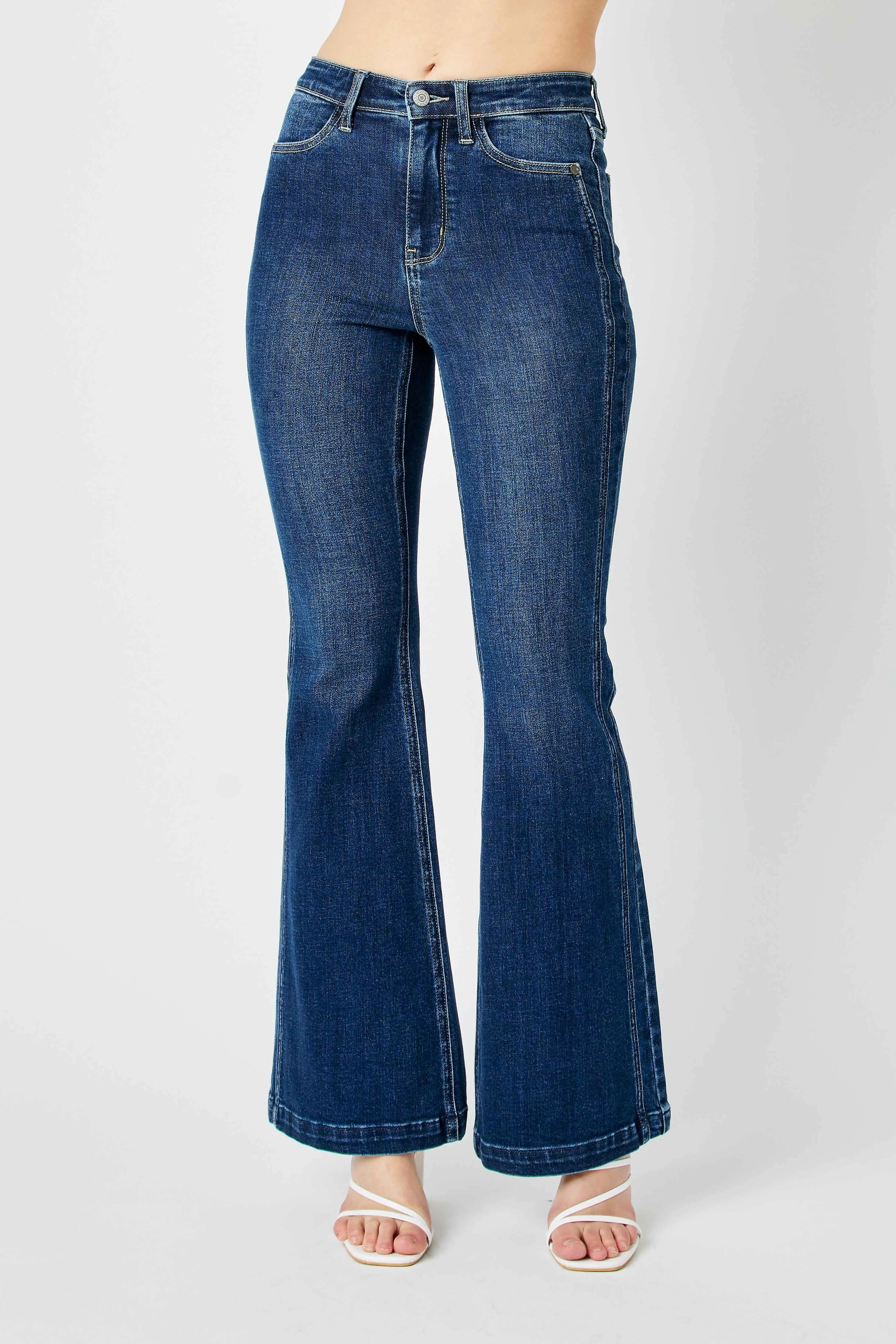 Judy Blue Full Size Hw Angled Side Seam Detail Flare Jeans Plus Size - women's bottoms at Lola Mariee boutique