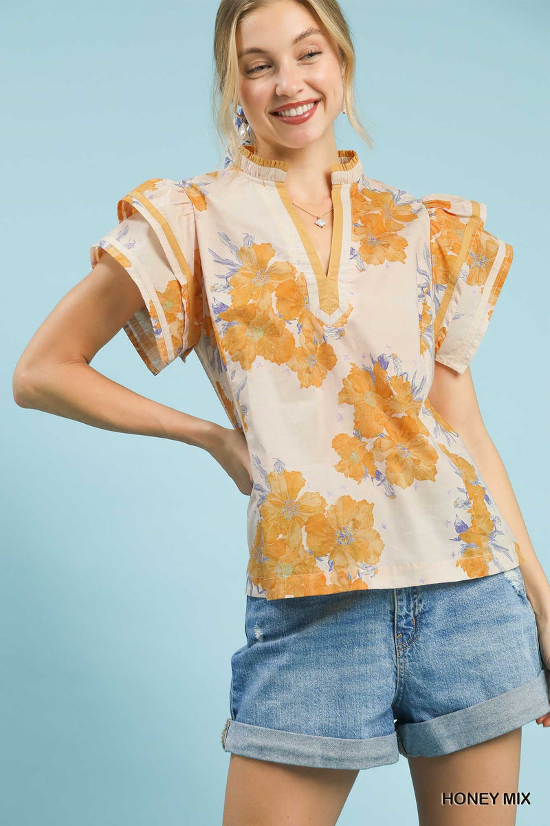 Umgee Mix Floral Ruffle Sleeve Blouse | Lola Mariee