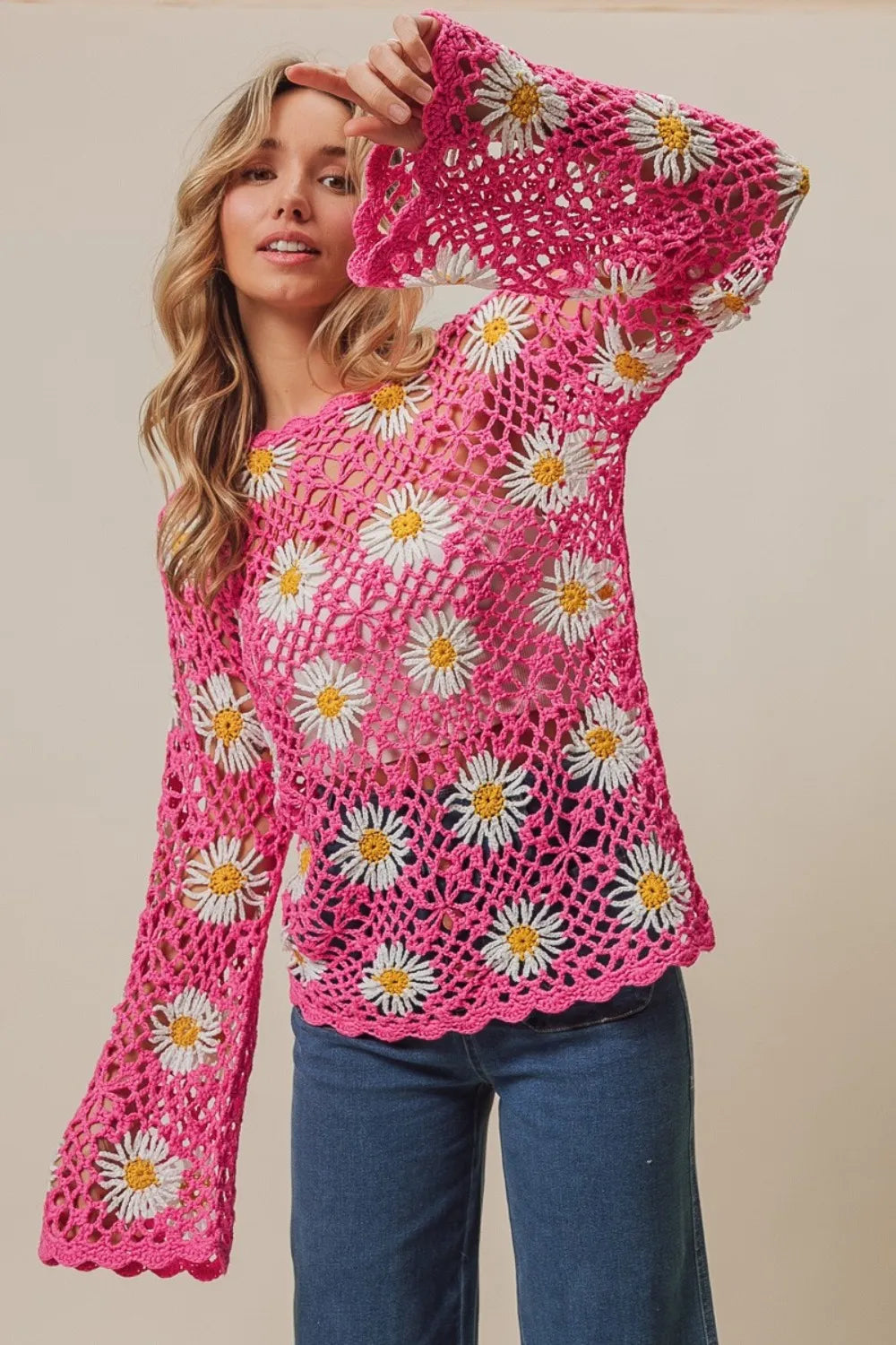 BiBi Floral Crochet Net Lace Cover Up - Trendsi | Lola Mariee