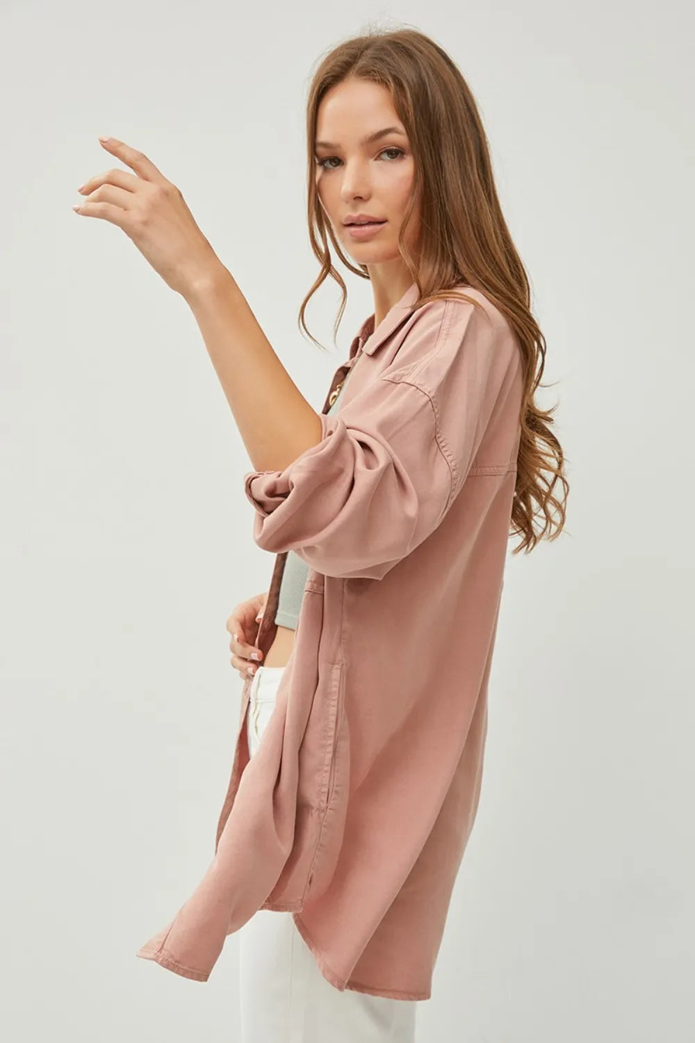 RISEN Full Size Button Up Long Sleeve Denim Shirt - LOLA MARIEE | Lola Mariee