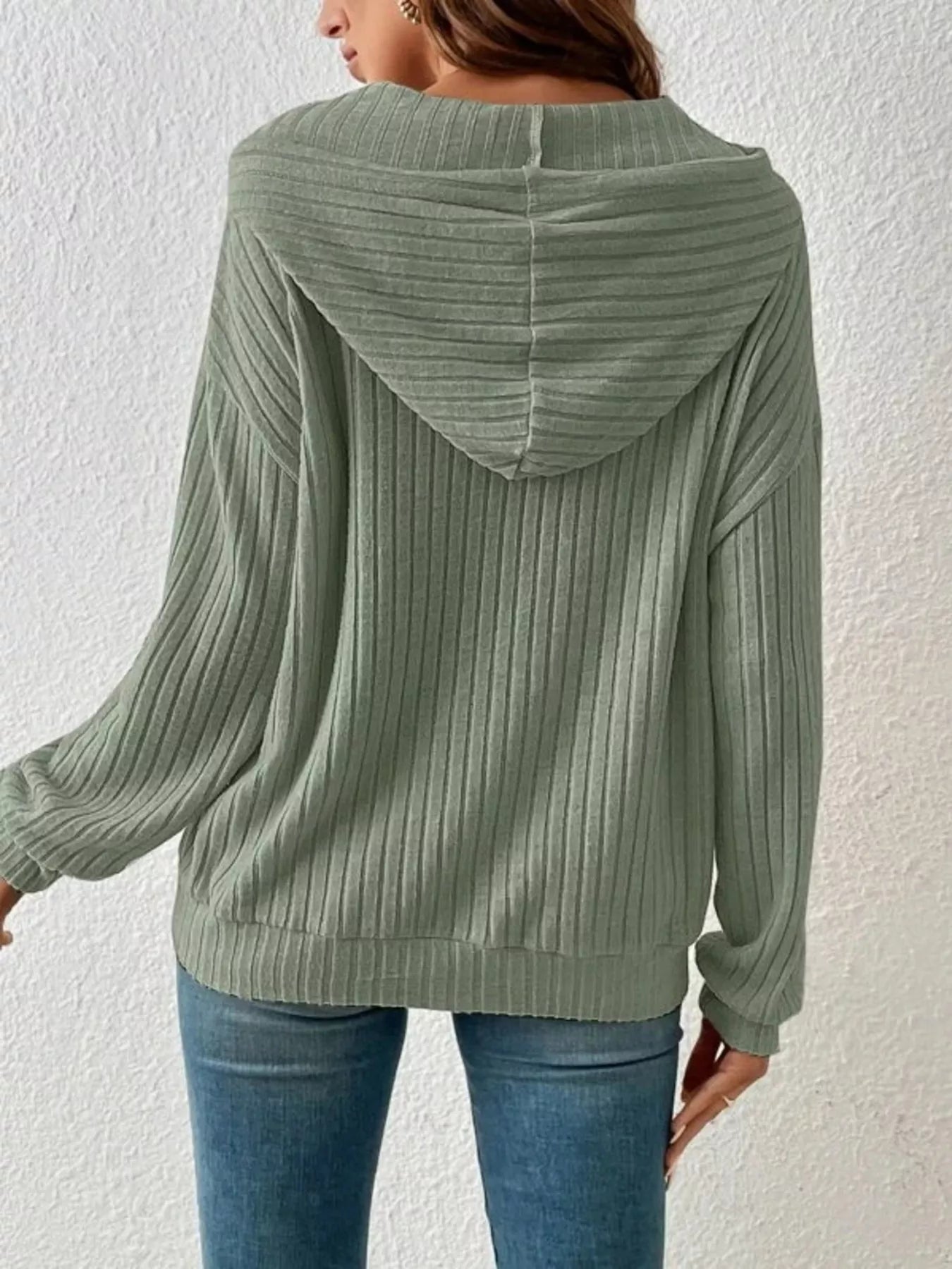 Casual Ribbed Knit Drawstring Hoodie - Trendsi | Lola Mariee