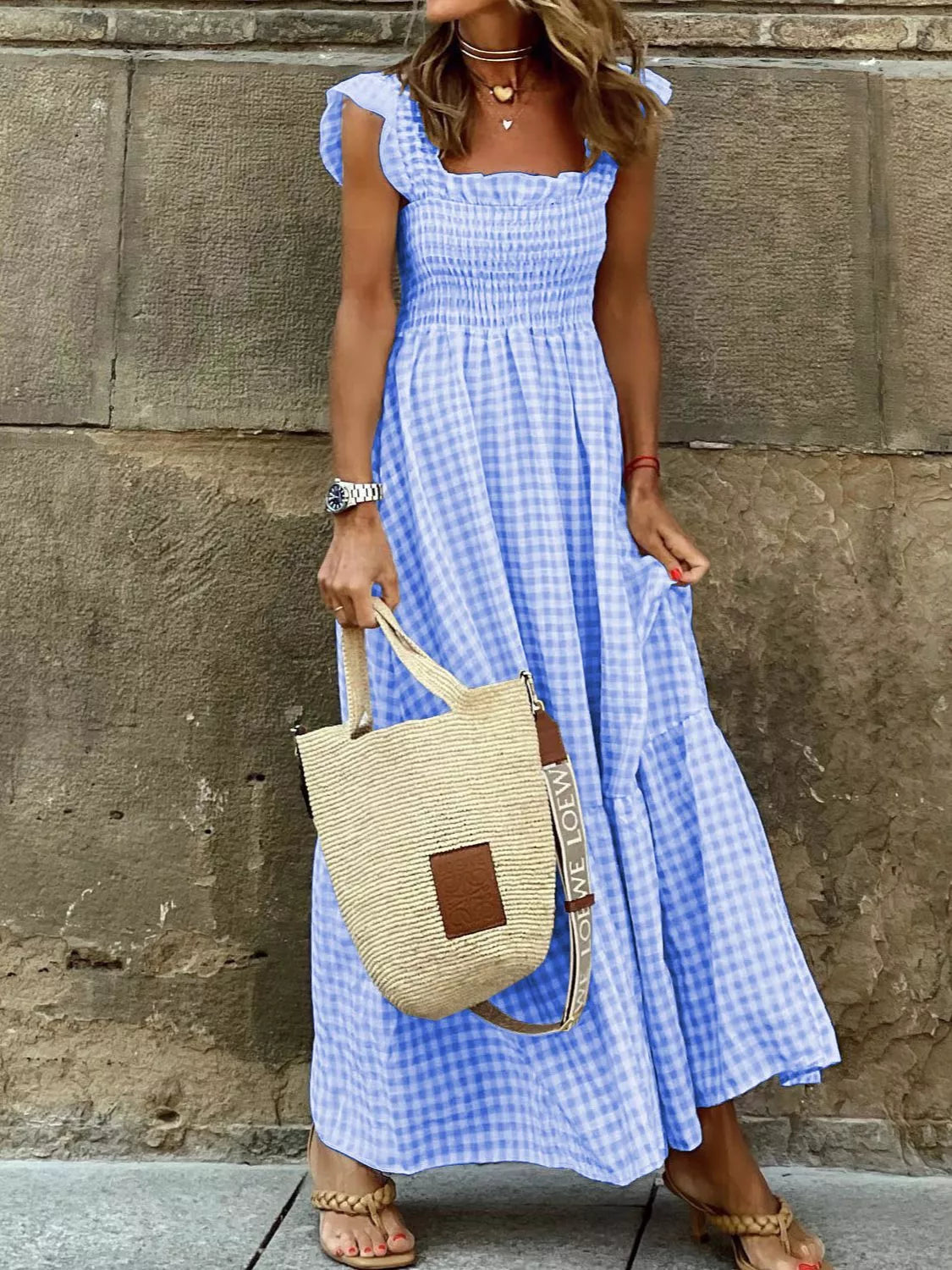 Full Size Gingham Smocked Ruffle Maxi Dress Plus Size – view 4 | Lola Mariee