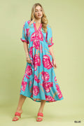 Umgee Floral Print Midi Dress with Contrast Trim | Lola Mariee