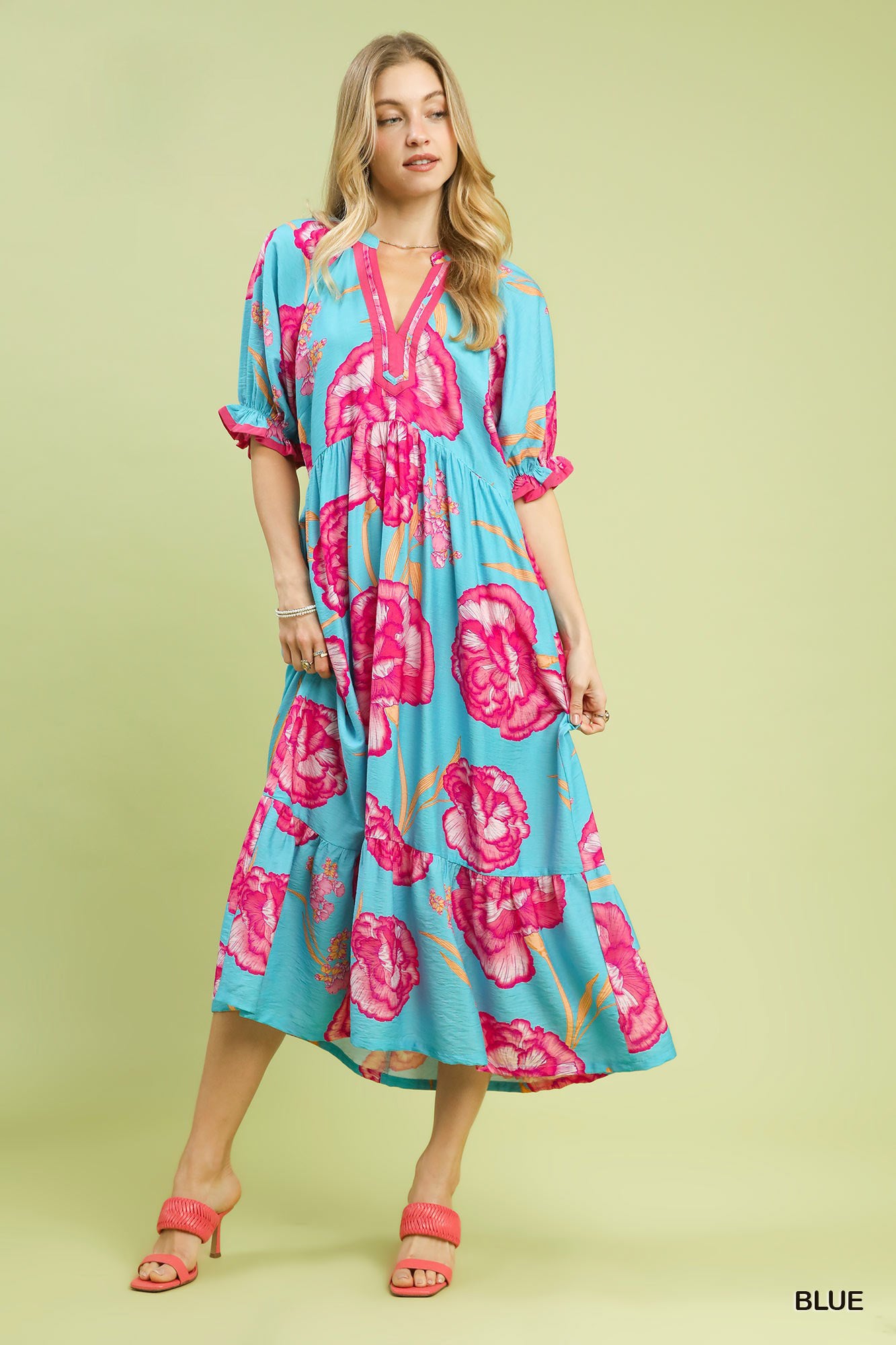 Umgee Floral Print Midi Dress with Contrast Trim - Trendsi | Lola Mariee