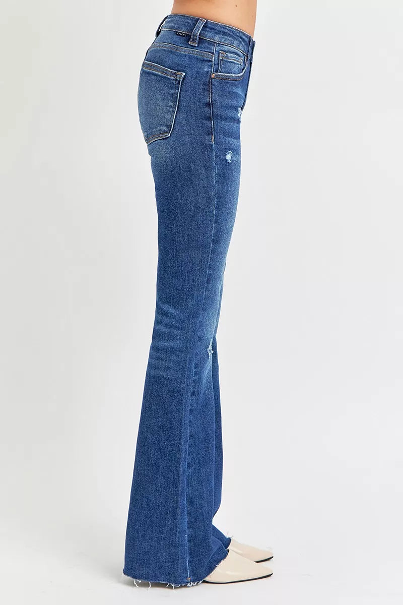 RISEN Full Size Distressed Mid Rise Flare Jeans Plus Size - LOLA MARIEE | Lola Mariee
