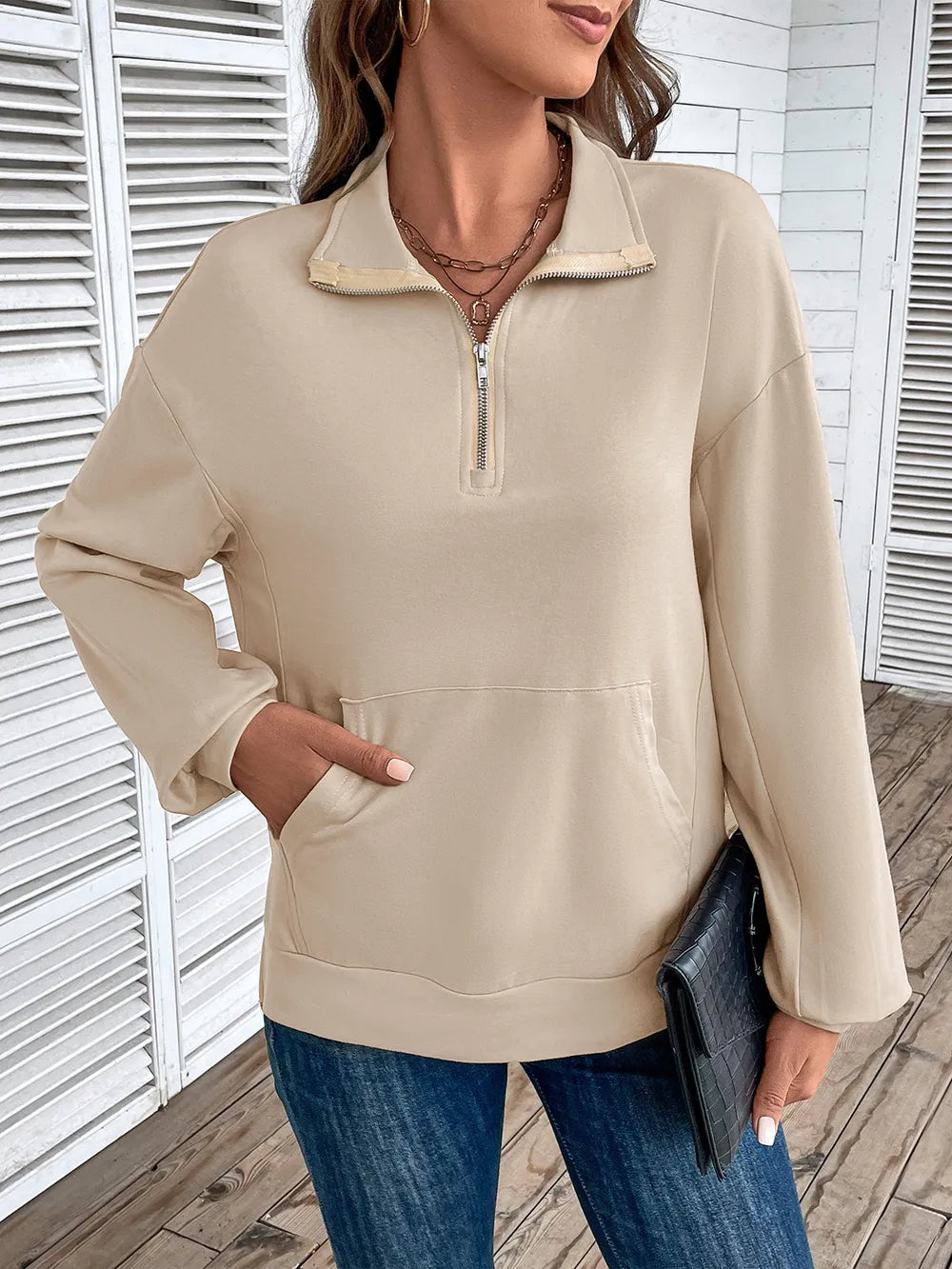 Perfee Half Zip Sweatshirt with Pocket - Trendsi | Lola Mariee