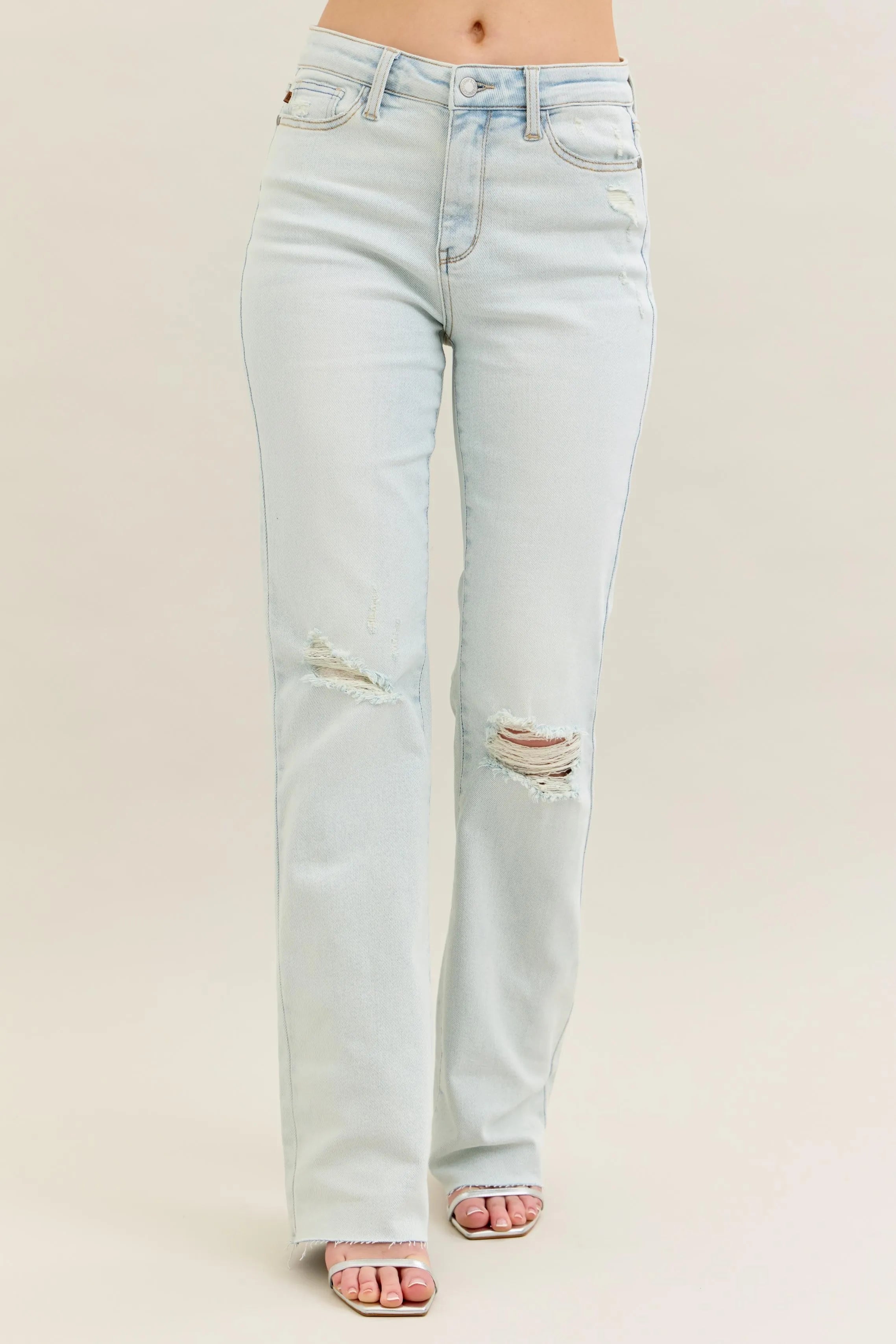 Judy Blue Full Size Destroy & Fray Hem Bootcut Jeans Plus Size - women's shoes at Lola Mariee boutique