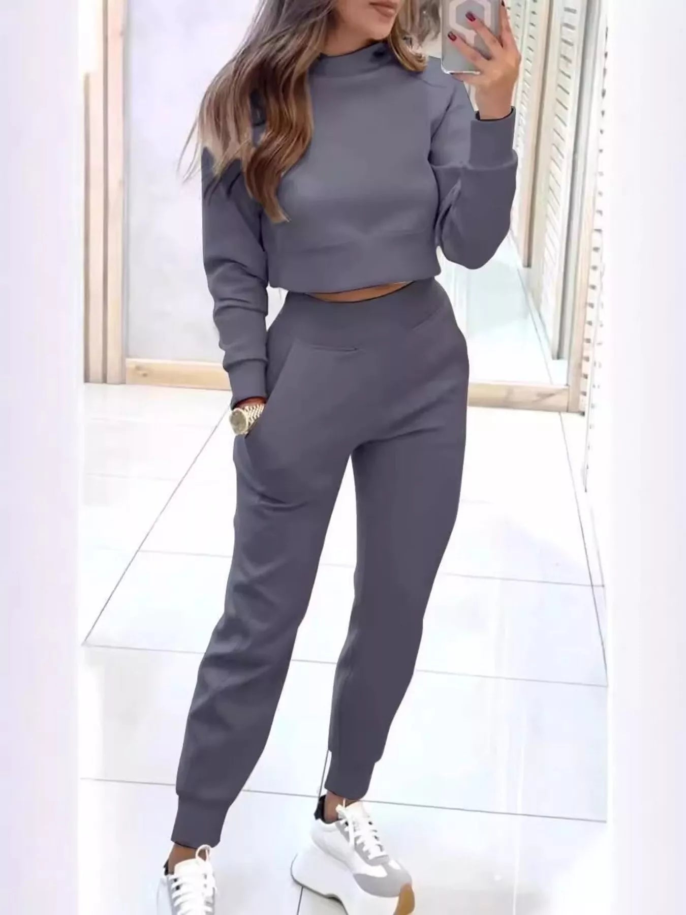 Casual Chic Cropped Sweatshirt and Jogger Set – view 7 | Lola Mariee