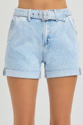 RISEN Full Size High Rise Belted Roll Up Shorts Plus Size - women's bottoms at Lola Mariee boutique