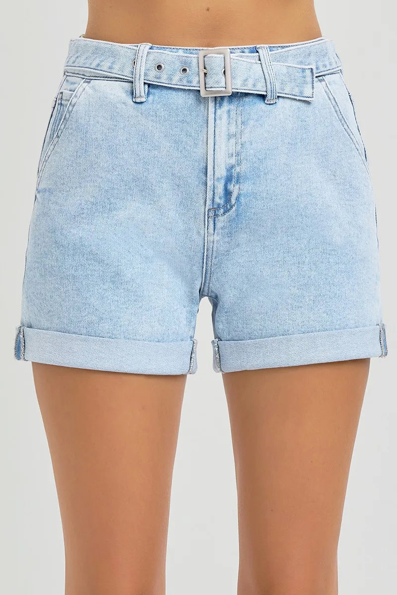 RISEN Full Size High Rise Belted Roll Up Shorts Plus Size - women's bottoms at Lola Mariee boutique
