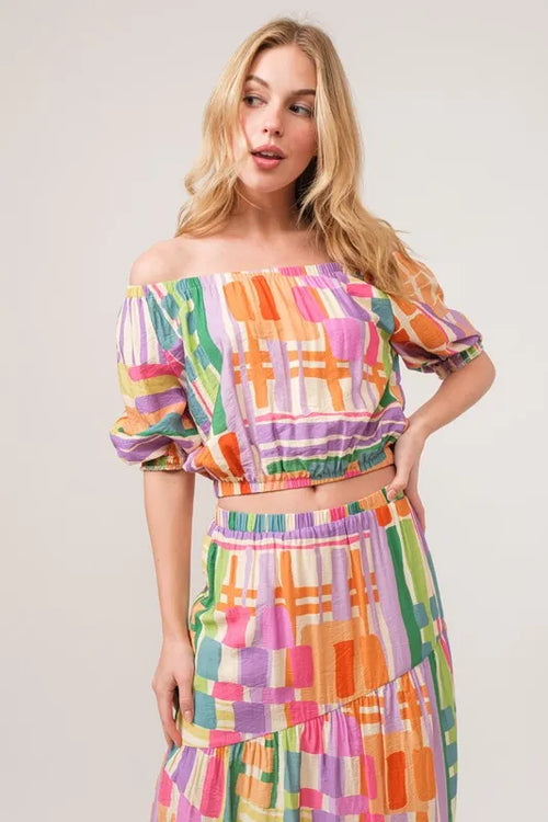 And The Why Asymmetric Geo Printed Tiered Maxi Skirt | Lola Mariee