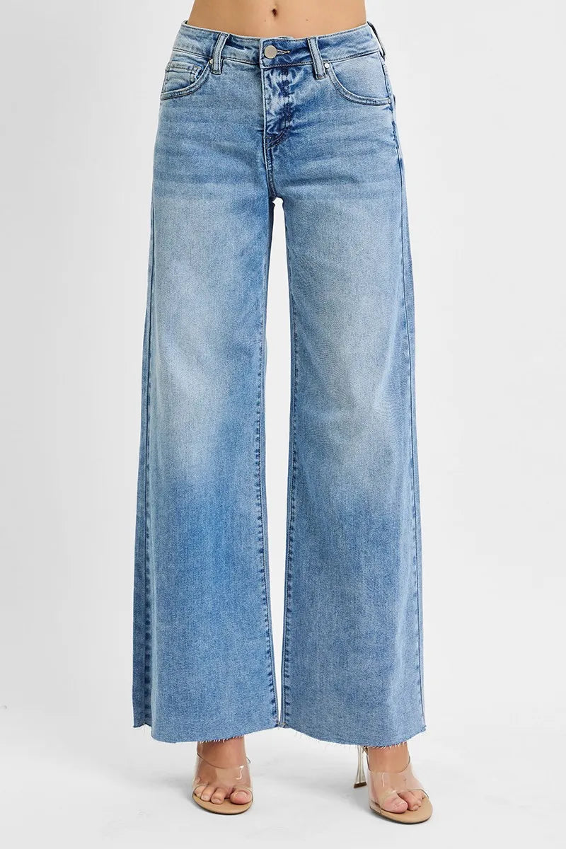 RISEN Full Size Tummy Control High Rise Ankle Palazzo Jeans Plus Size - women's bottoms at Lola Mariee boutique