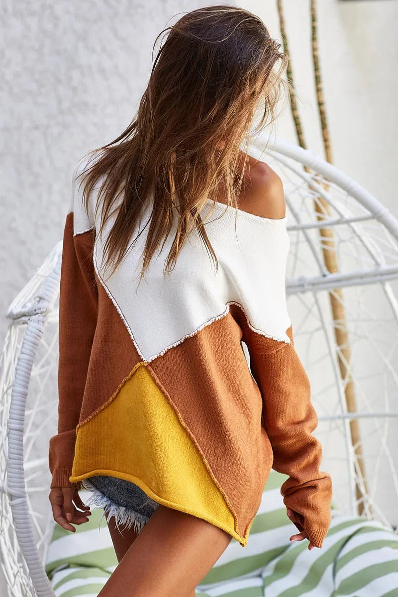 BiBi Color Block Geometric Sweater - Trendsi | Lola Mariee