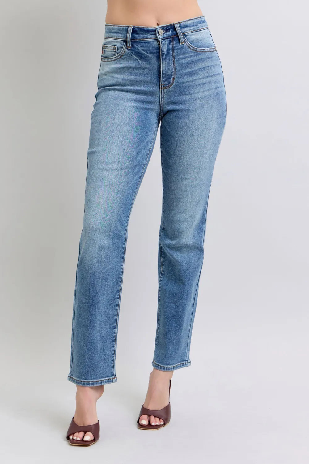 Judy Blue Full Size Run Vintage Wash Thermal Straight Jeans - women's bottoms at Lola Mariee boutique