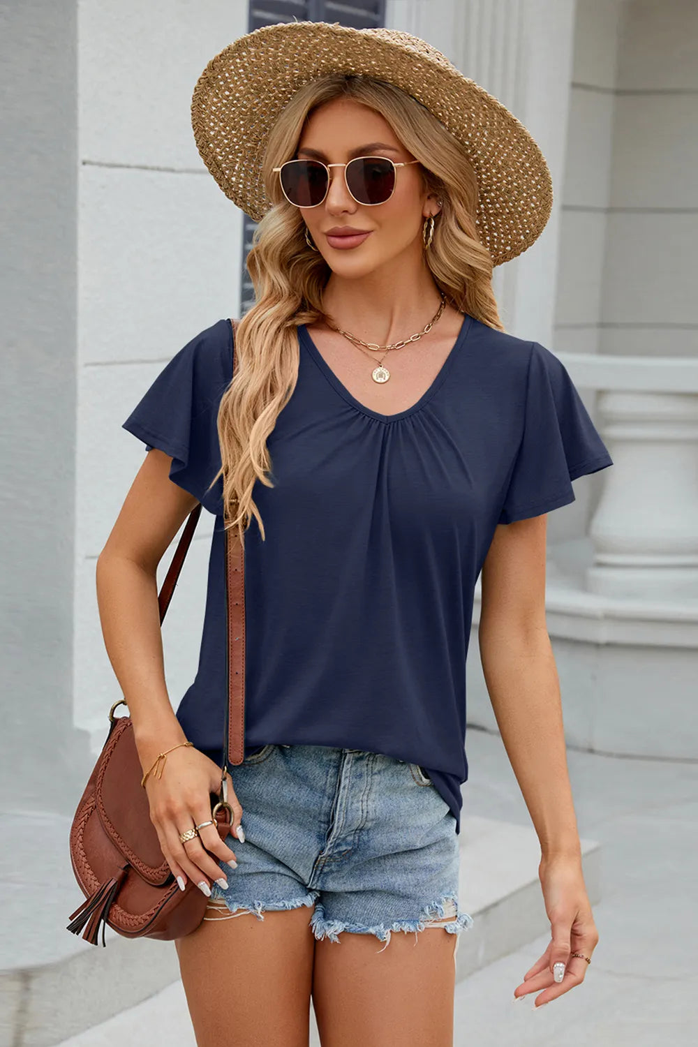 V-Neck Short Sleeve T-Shirt - Trendsi | Lola Mariee