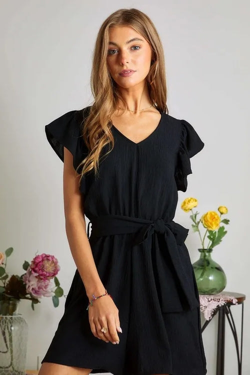 ADORA Ruffle Sleeves Romper with Pockets | Lola Mariee