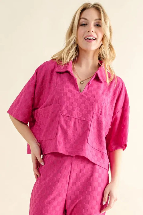 And The Why Brushed Texture Checker Board Pattern Casual Top | Lola Mariee
