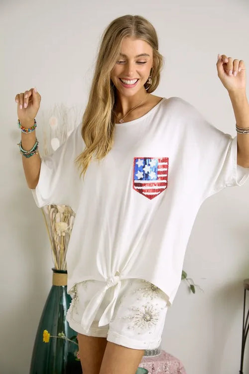 ADORA Sequin US Flag Pocketed Top – view 2 | Lola Mariee
