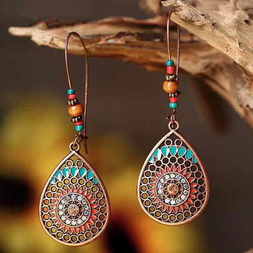 Alloy Oil Drip Beaded Teardrop Earrings – view 2 | Lola Mariee
