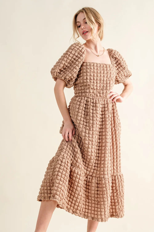 And The Why Full Size Square Neck Puff Sleeve Dress | Lola Mariee