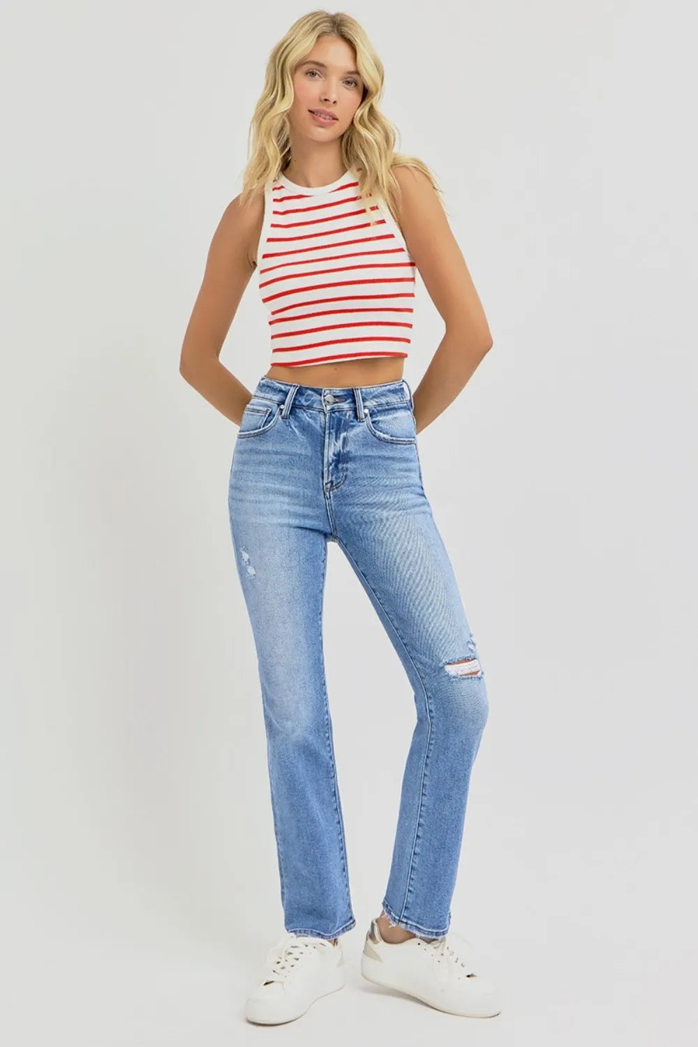 RISEN Full Size Distressed High-Rise Ankle Straight Jeans - LOLA MARIEE | Lola Mariee