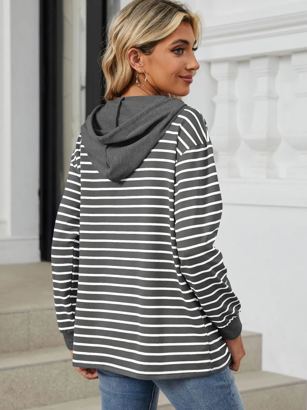 Drawstring Striped Long Sleeve Hoodie - Trendsi | Lola Mariee