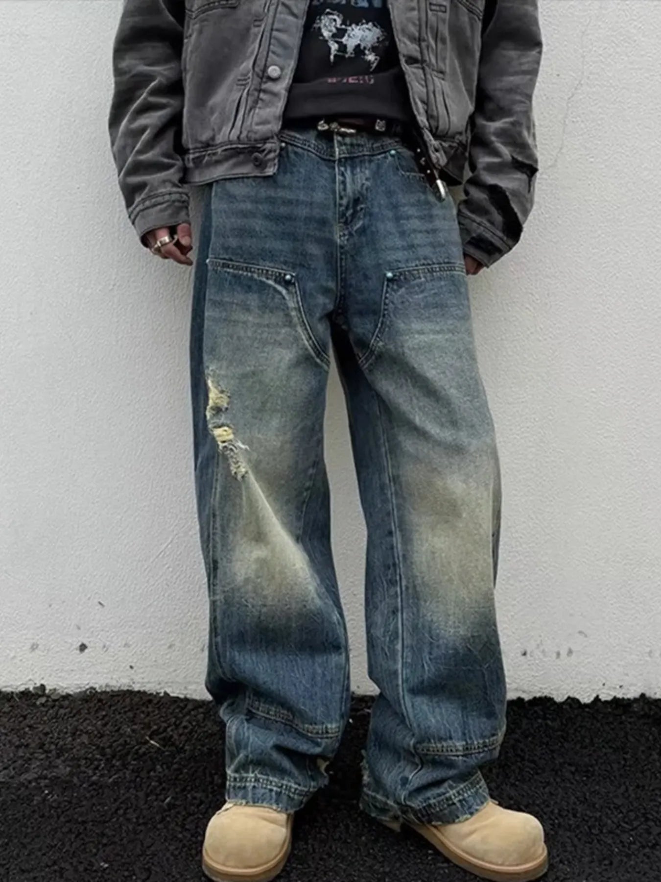 Men's Full Size Distressed Wide Leg Jeans Plus Size - women's bottoms at Lola Mariee boutique