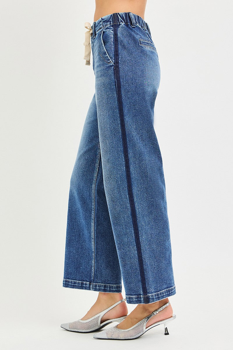 RISEN Elastic Band High Rise Cropped Wide Jeans - Trendsi | Lola Mariee
