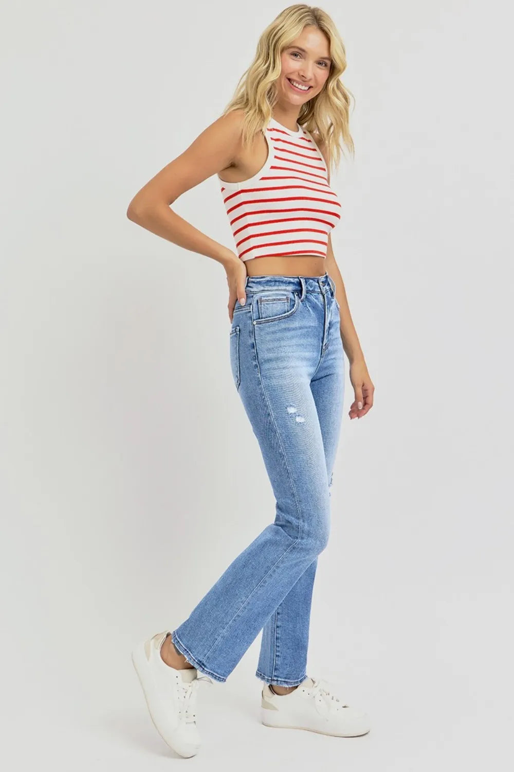 RISEN Full Size Distressed High-Rise Ankle Straight Jeans - LOLA MARIEE | Lola Mariee