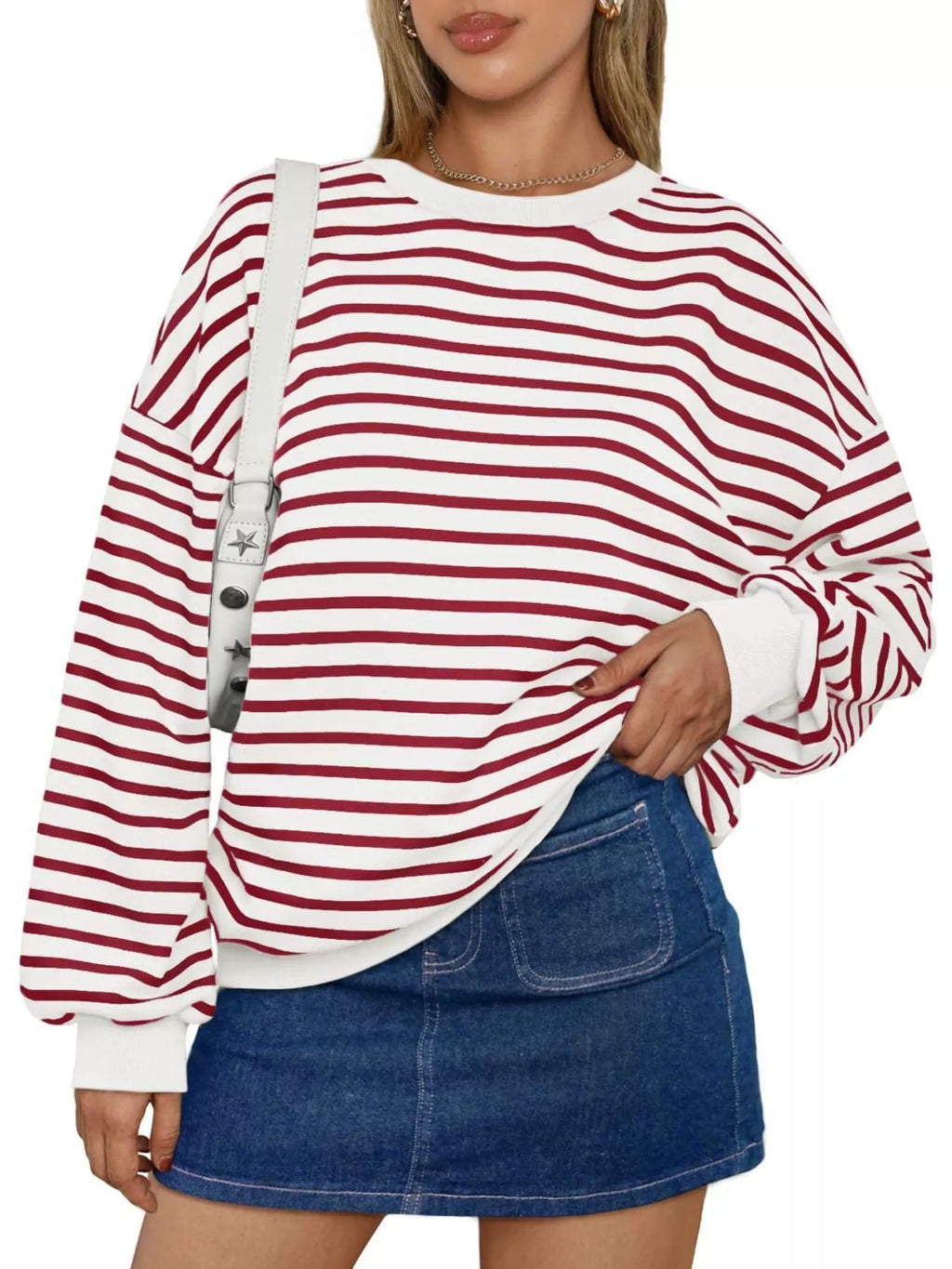 Striped Round Neck Oversized Casual Sweatshirt - Trendsi | Lola Mariee