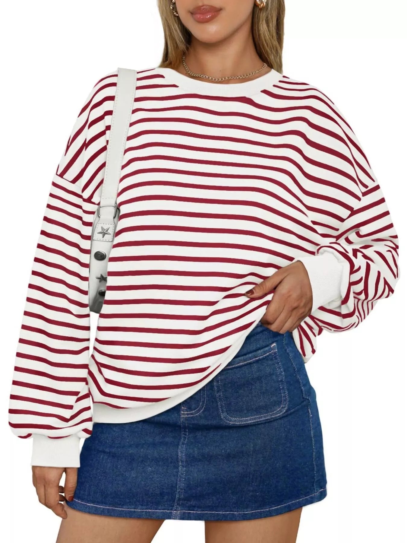 Striped Round Neck Oversized Casual Sweatshirt - Trendsi | Lola Mariee