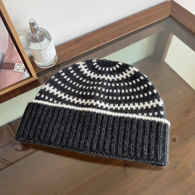 Wool Striped Warm Knit Hat – view 6 | Lola Mariee