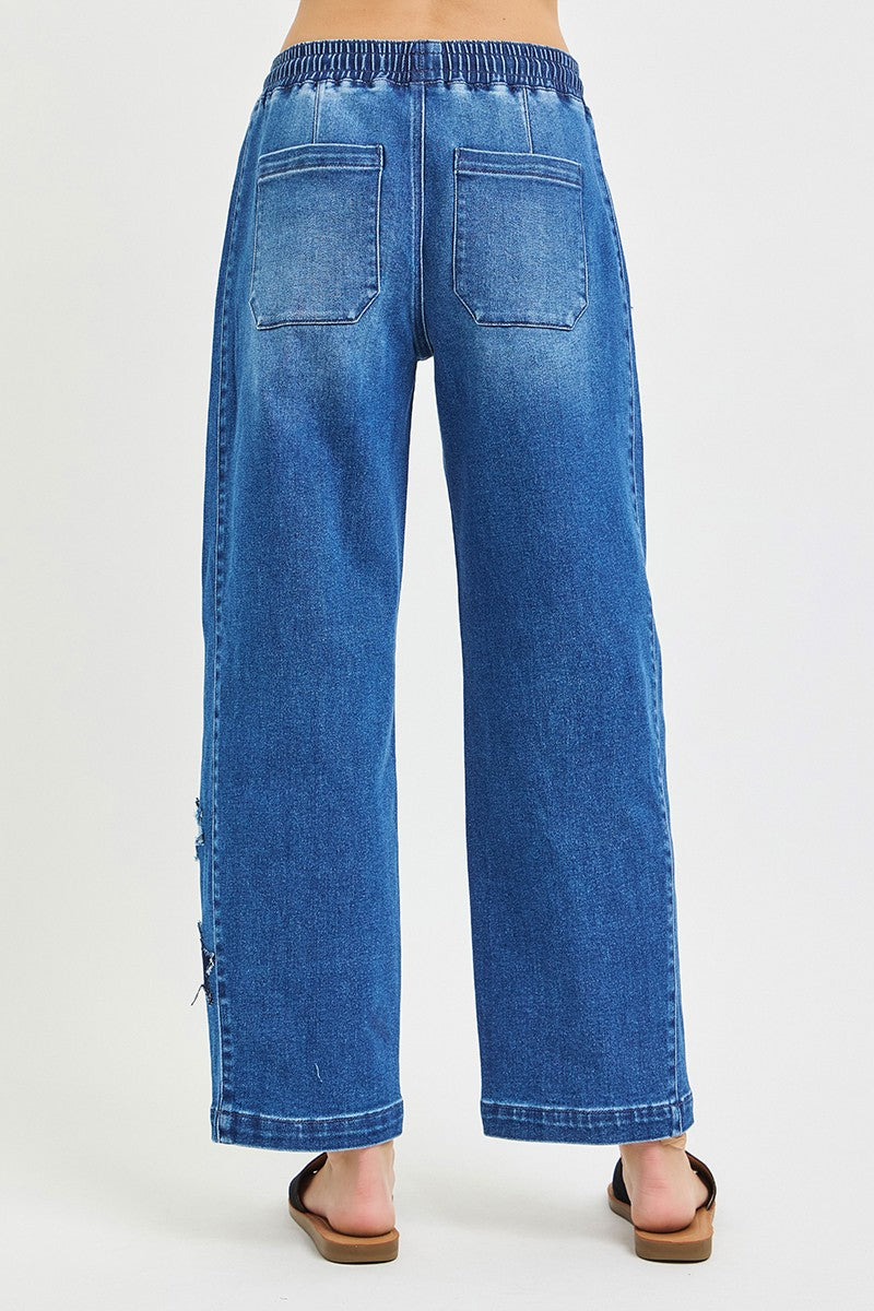 RISEN Elastic Band Slouchy Cropped Barrel with Star Patch - Trendsi | Lola Mariee