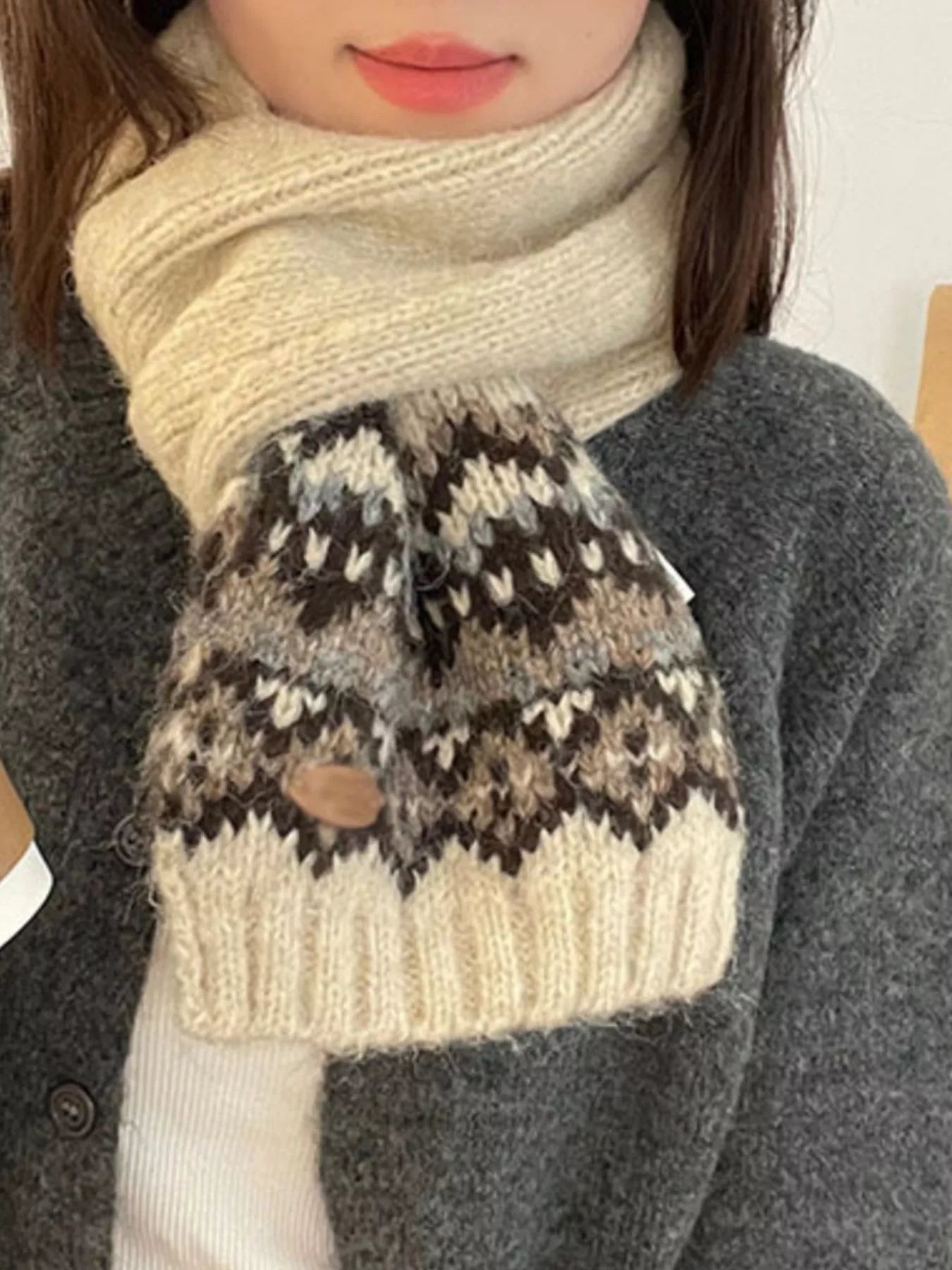 Nordic Pattern Knitted Winter Scarf – view 6 | Lola Mariee