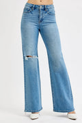 RISEN Full Size Distressed Wide Leg Jeans Plus Size - LOLA MARIEE | Lola Mariee
