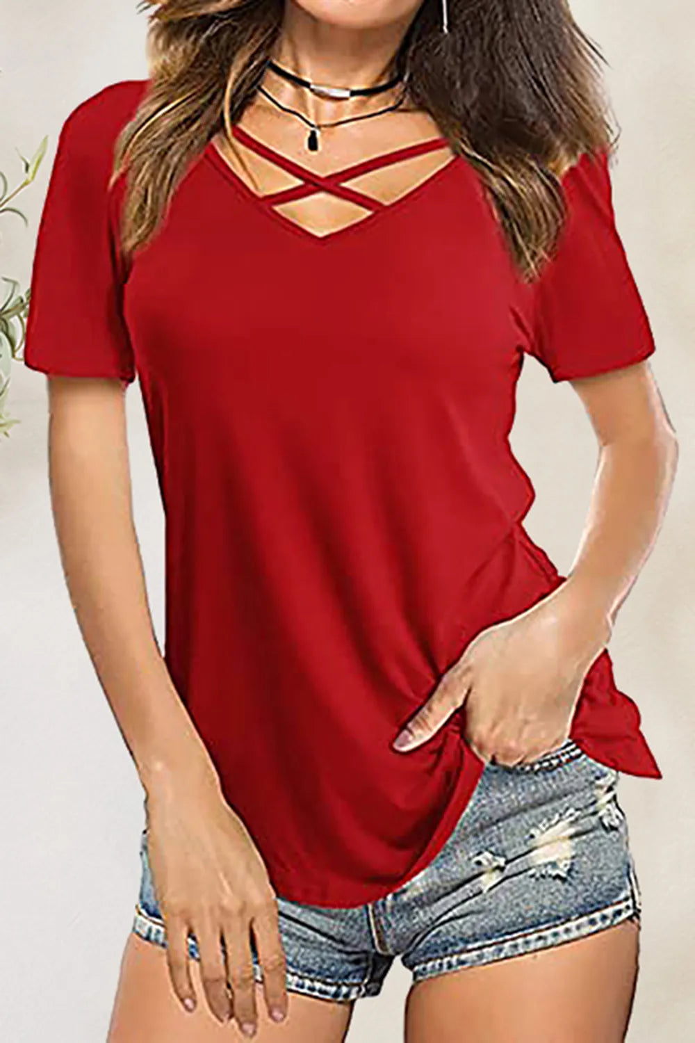 Crisscross Short Sleeve T-Shirt - Trendsi | Lola Mariee