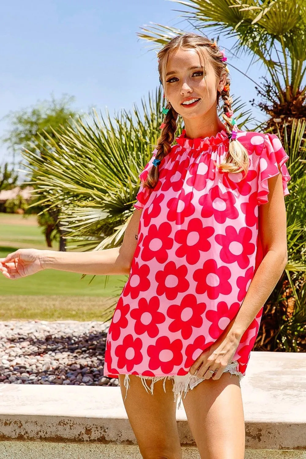 BiBi Floral Contrast Ruffled Top - Trendsi | Lola Mariee