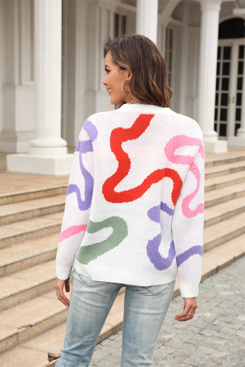Angel Wings Printed Round Neck Dropped Shoulder Pullover Sweater – view 2 | Lola Mariee