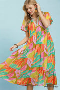 Umgee Abstract Tropical Print Tiered Midi Dress - Trendsi | Lola Mariee