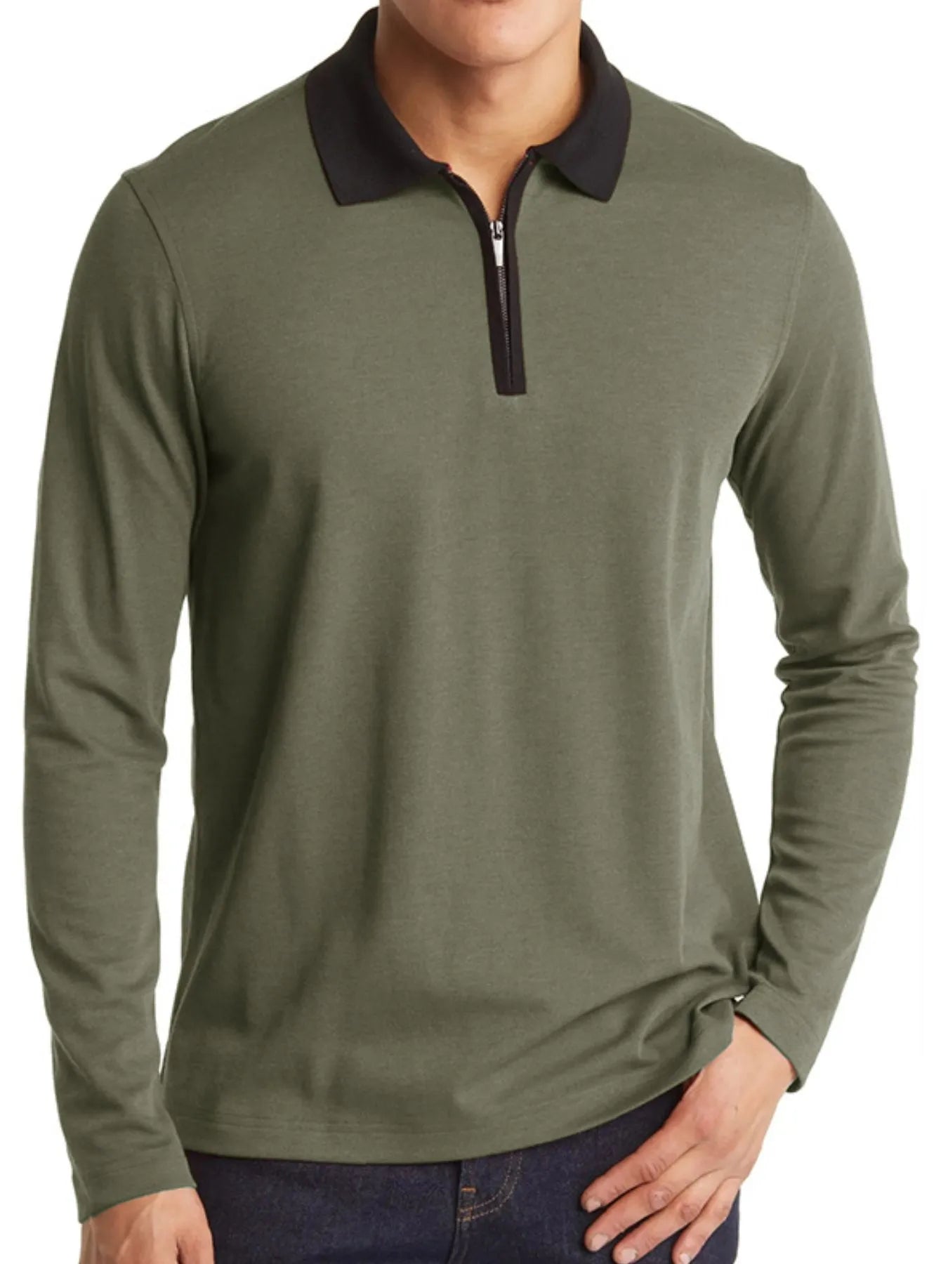 Men's Classic Long Sleeve Contrast Collar Polo Shirt – view 10 | Lola Mariee