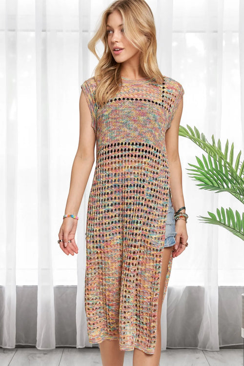 ADORA Multi Color Crochet Tunic Top – view 2 | Lola Mariee