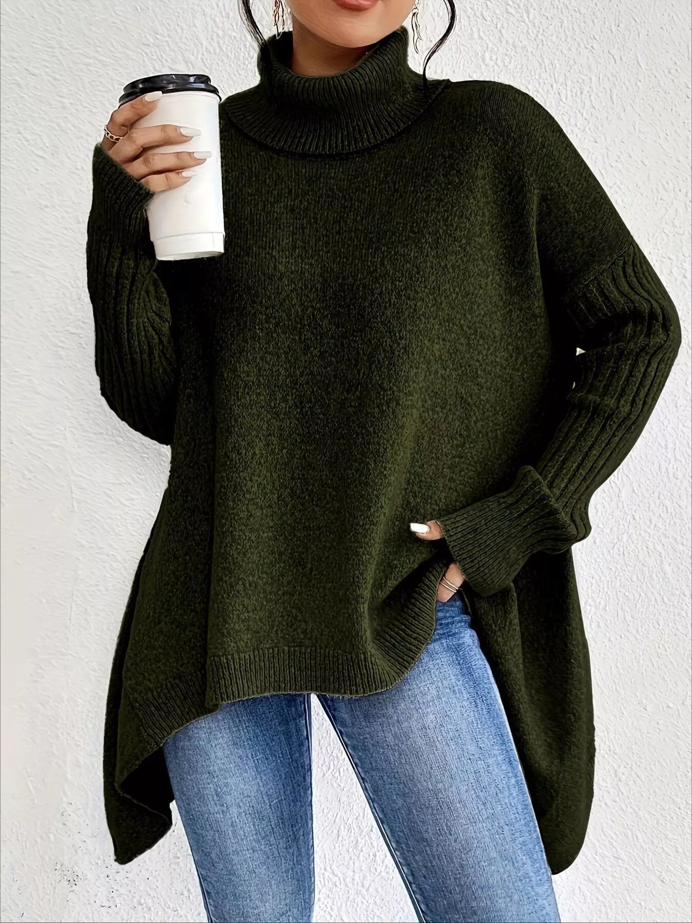 Turtleneck Dropped Shoulder Sweater – view 4 | Lola Mariee