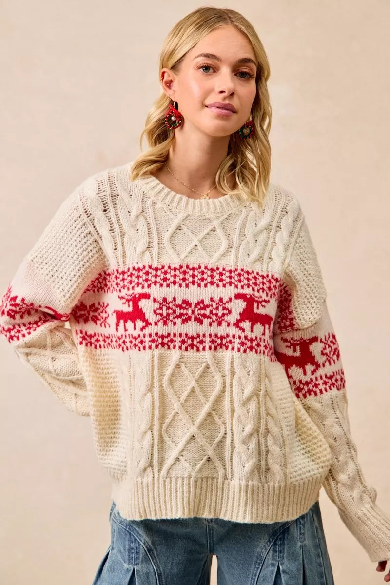 BiBi Christmas Theme Patterned Cable Knit Sweater - Trendsi | Lola Mariee