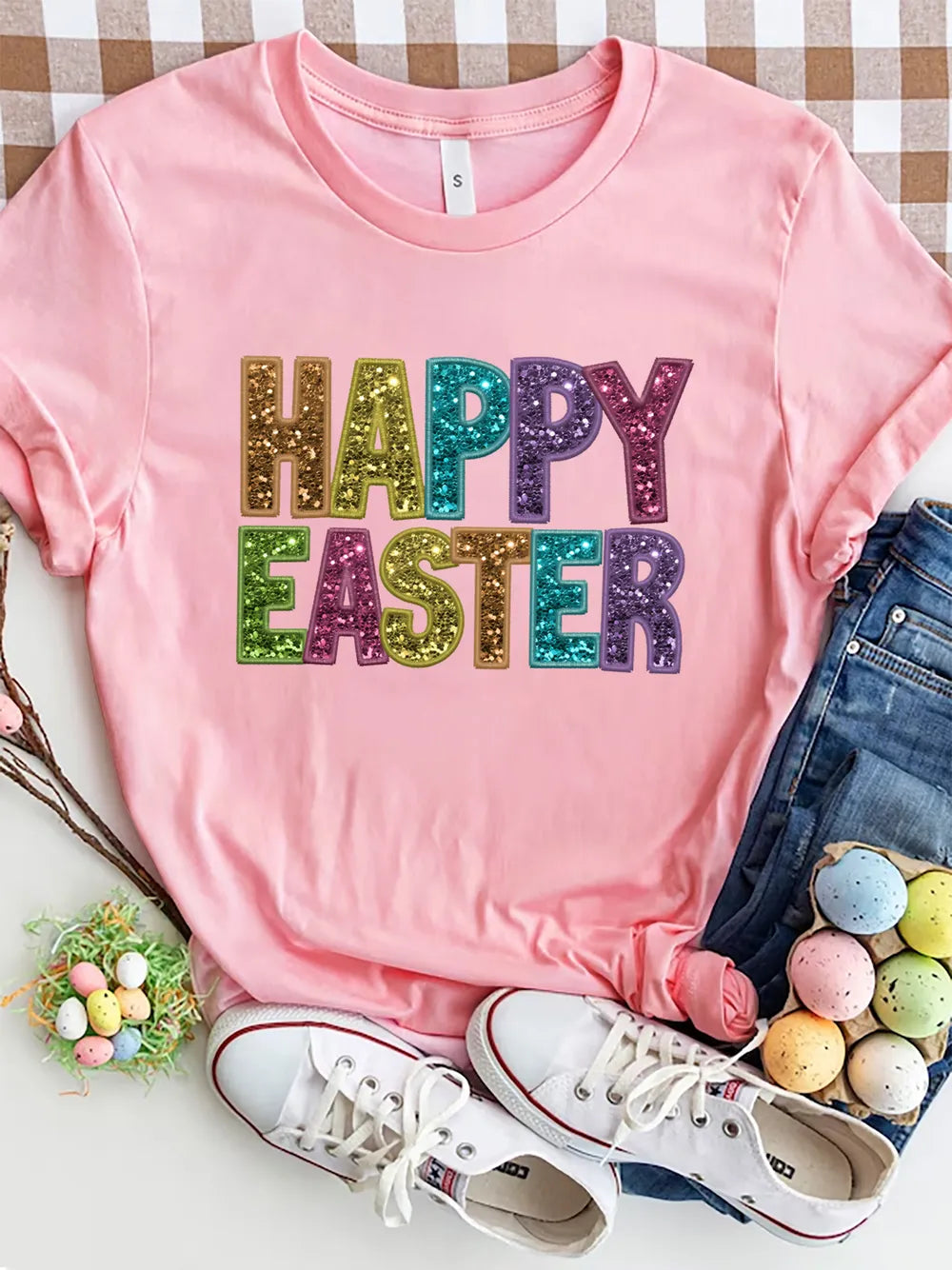 HAPPY EASTER Round Neck Short Sleeve T-Shirt – view 4 | Lola Mariee