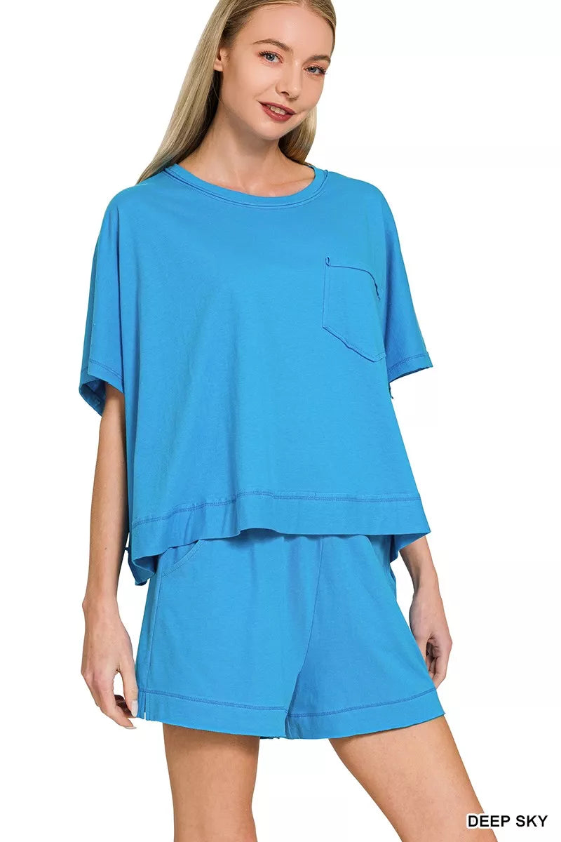 Zenana Exposed Seam Boxy Top & Shorts Set - women's top at Lola Mariee boutique