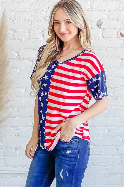 And The Why American Flag Short Sleeve Top – view 2 | Lola Mariee