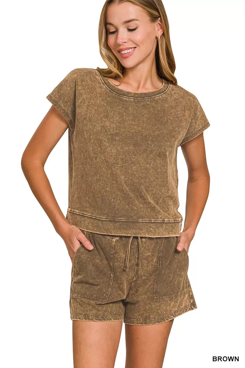 Zenana Premium Cotton Washed Sleeveless Top & Shorts Set - women's top at Lola Mariee boutique